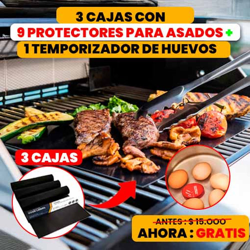 9 Protectores para asados y air fryer + 🔥1 temporizador de huevos ¡GRATIS!🎁